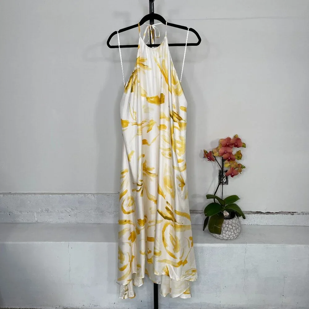NWT Cult Gaia Womens Yellow Multicolor Chelsea Floral Silk Midi Dress Size M - Picture 2 of 14